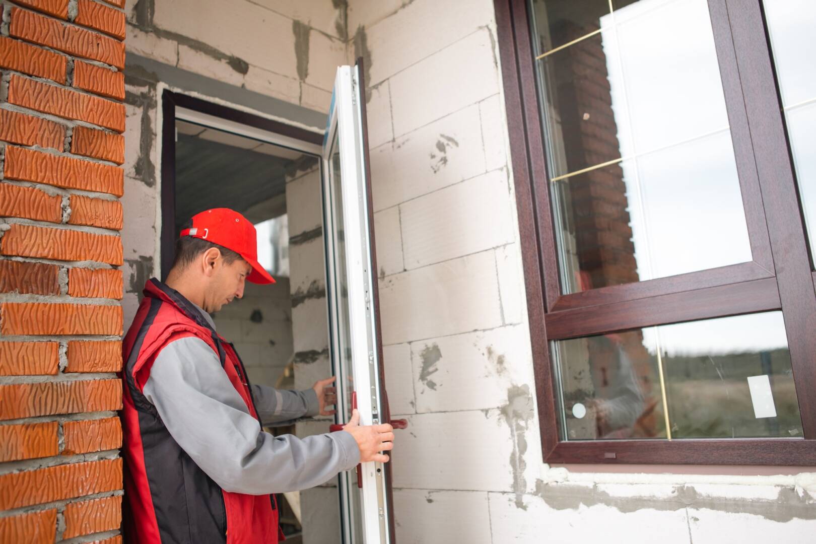 Master sets up a door handle with multi-lock plastic door with wood lamination and gold layout in pr