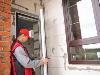 Master sets up a door handle with multi-lock plastic door with wood lamination and gold layout in pr